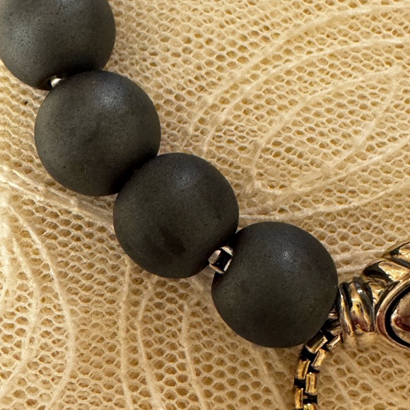 David Yurman gray matte beaded bracelet with adjustable pull sterling silver - Picture 2 of 5